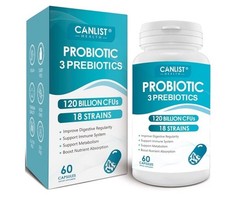 2Pcs Probiotics 120 Billion Cfus 18 Strains, 3 Prebiotics  Digestive Enzymes