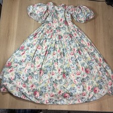 Vintage Jessica McClintock Floral Puff Sleeve Gown Pink Blue Rose Size 6 USA 80s