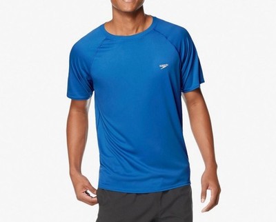 NWT Speedo Easy Swim Shirt Mens XL Blue TurboDri UPF 50+ Stretch Short Sleeve