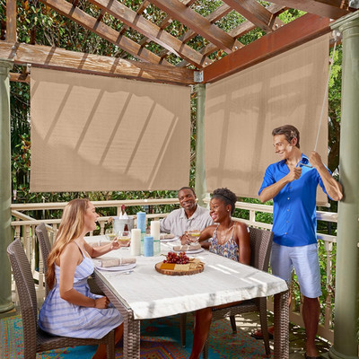 Outdoor Roller Shade with Wand - 90% UV Block Breathable Light Filtering Shade f