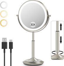 30X/1X Makeup Mirror with Lights, Height Adjustable Lighted Magnifying Vanity Mi