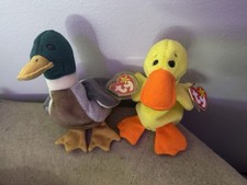 RARE Ty Beanie Baby Jake The Mallard, Quackers The Duck LNWT Pair Of Plush Toys