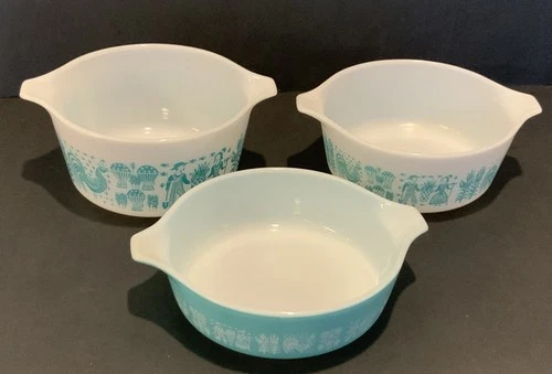 Pyrex Turquoise Amish Butterprint  Casserole Set 471, 472, 473
