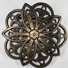 Brass Mandala Belt Buckle Bohemian Hippy Flower 3 1/2"