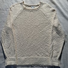 Vintage Ll Bean Rollneck Cotton Sweater Cream Patterned Knit Womens Sz L 20x25