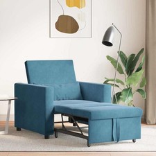 Schlafsessel Schlafcouch Sessel Blau ausziehbar 3in1 Sofa Bett Samt Stahlrahmen