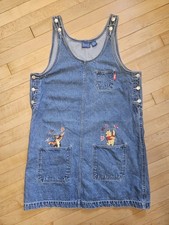 Vintage Winnie The Pooh Denim Bib Overall Jumper Dress Ladies Jerry Leigh 90s M