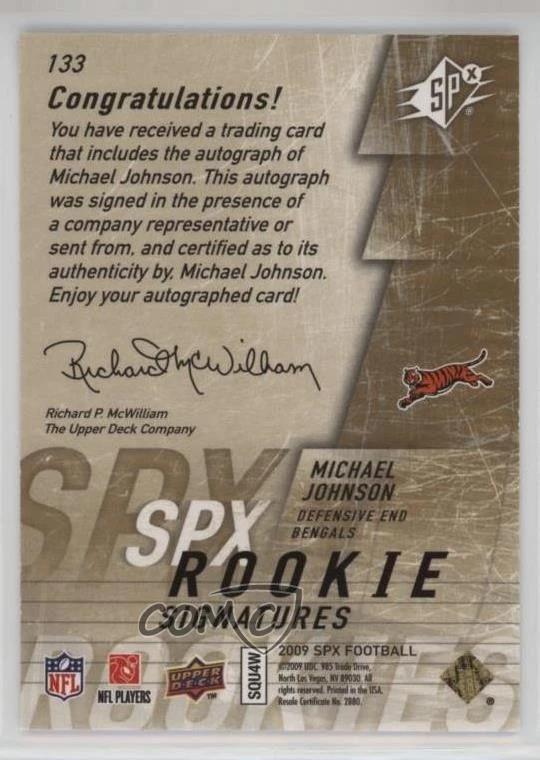 2009 SPx SPx Rookie Signatures /299 Michael Johnson #133 Auto - Image 2 of 2