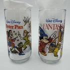 Lot Of 2 Walt Disney Fantasia/Peter Pan Glass Vintage McDonalds Coca-Cola 1980s