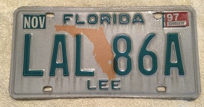 1997 Florida Lee Florida LAL 86A Vintage License Plate Cape Coral Fort Myers