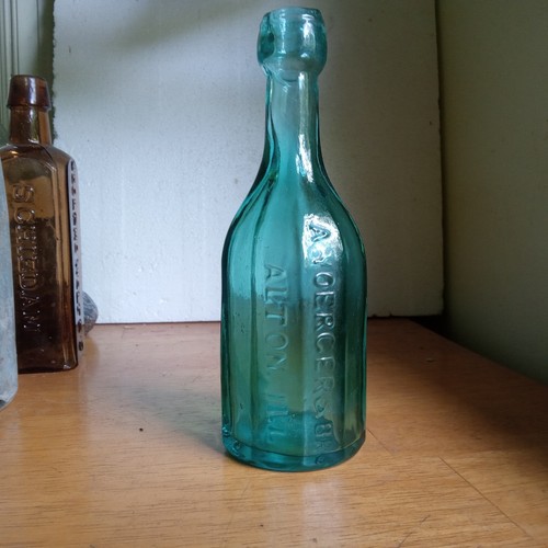 ALTON,IL A.YOERGER & BRO PONTILED 10 SIDED BLOB SODA BOTTLE ILL GLASS CO 1973