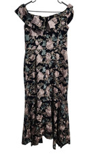 Xscape Womens 12 Floral Embroidered Off Shoulder Midi Dress Navy Blue