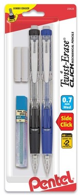 Pentel Twist-Erase CLICK Mechanical Pencil, (0.7mm) Clear Barrel, Asst Grip Colo
