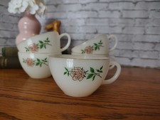Set Of 5 Fire King Anniversary Rose Cups Oven Ware Made in USA 1960
