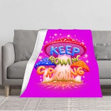 Vibrant Pink Mushroom Pattern Flannel Blanket - Soft Cozy Durable for Sofa