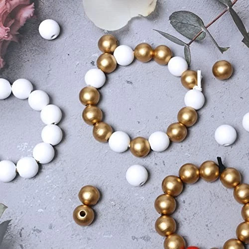 100 бусин 16 мм белый и золотой деревянные бусины для гирлянд, деревянный 16 мм, белый и золото - Изображение 4 из 4