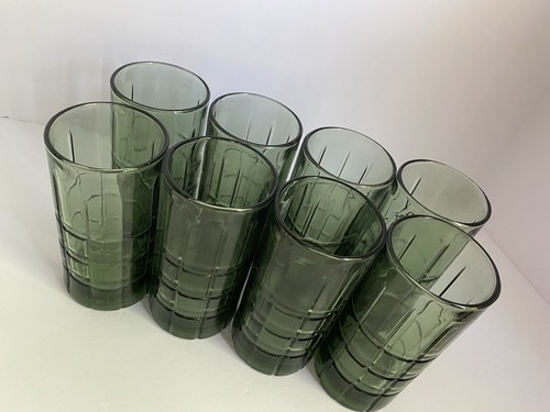 Vintage Anchor Hocking Tall Tumblers Glasses Set Of 8 Tartan Dark Olive Green!!! - Picture 7 of 16