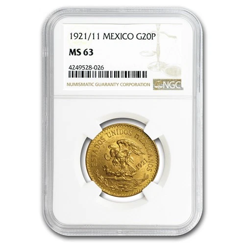 1921/11 Mexico Gold 20 Pesos MS-63 NGC