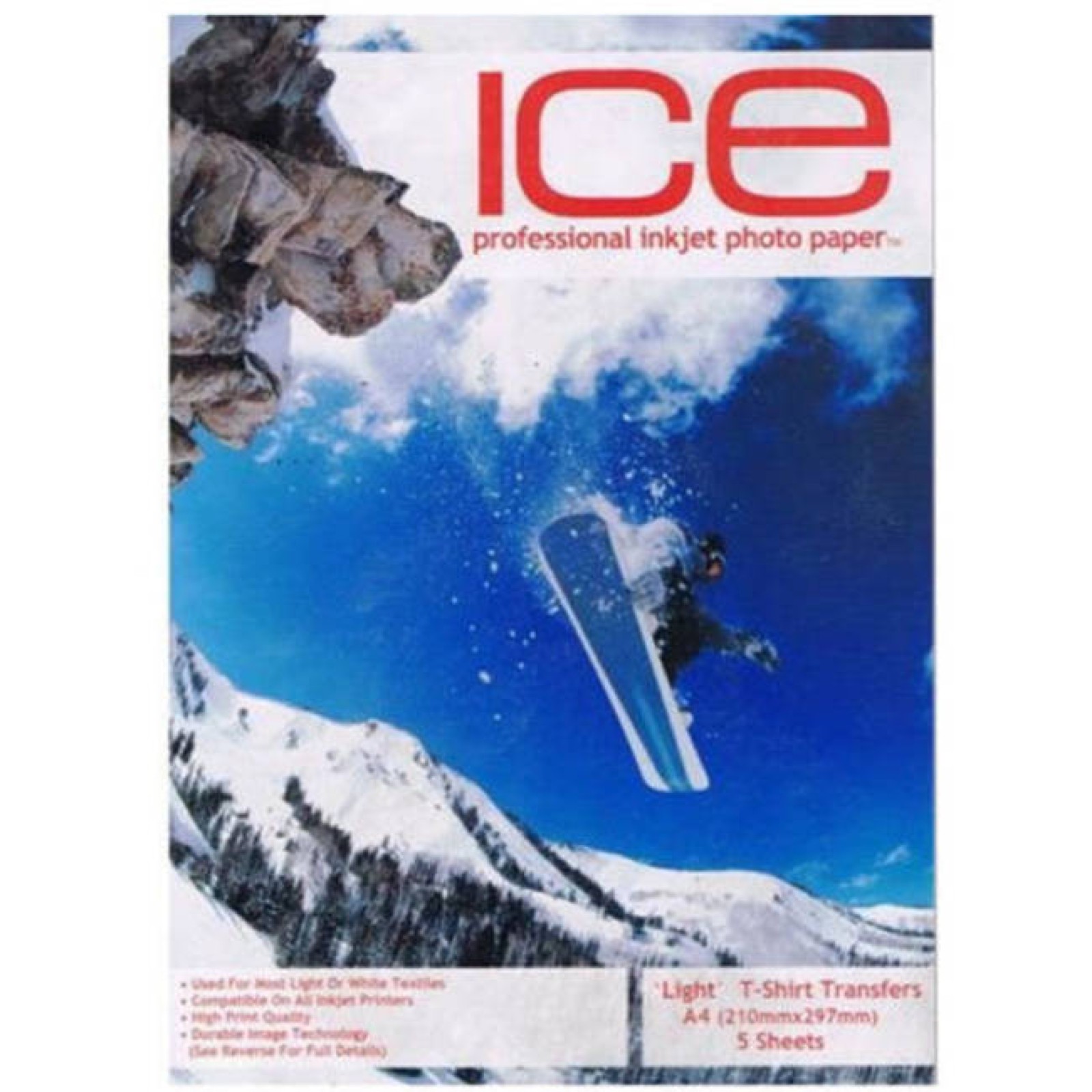 Ice Iron On A4 T-Shirt Transfer Paper for Light T-Shirts - 5 Sheets