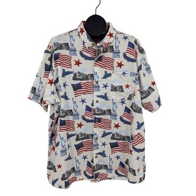 Patriotic USA Flag Button Up Shirt Americana Western Casual Indie Sleaze 2XLarge
