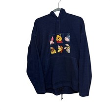 Vintage Disney Store Navy Fleece Hoodie Sweatshirt Winnie Pooh Characters Size L
