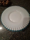 VTG. Fenton Aqua Crest Ruffled Milk Glass Plate Rare 1948-1954 11.5 “ Wide Rim