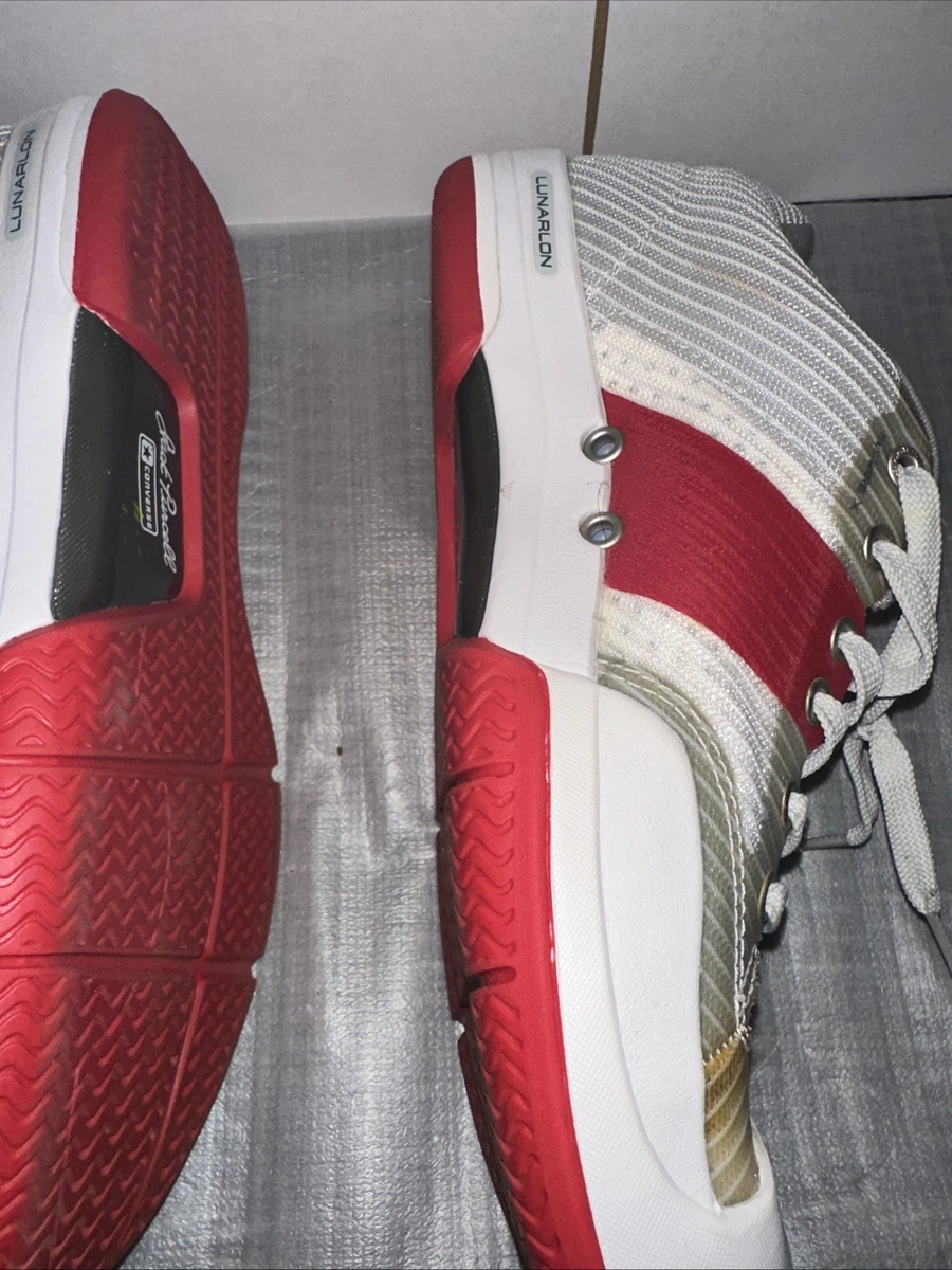 Converse Jack Purcell niedrige Turnschuhe Herren Größe 9,5 Damen 11, weiß rot Textil