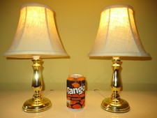 PAIR OF VINTAGE SOLID BRASS BEDSIDE TABLE LAMPS WITH VINTAGE SHADES