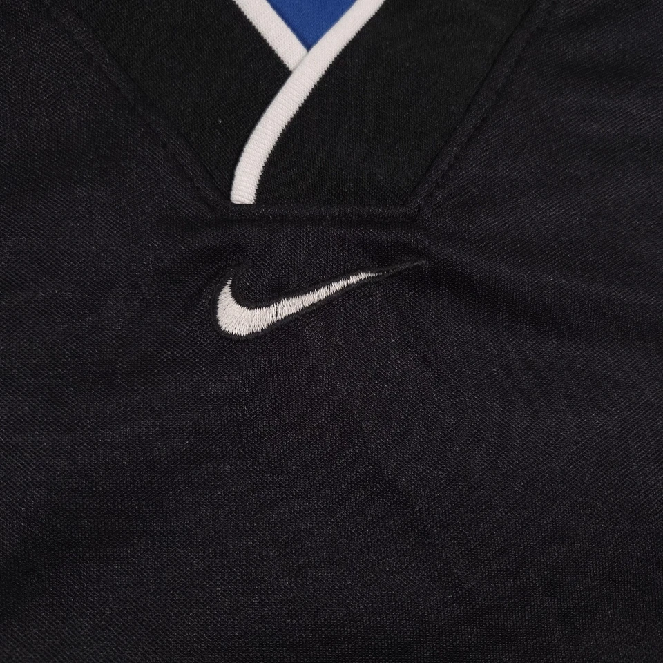Vintage Nike Shirt Mens Small Blue Black Soccer Jersey V Neck Team Sports 90s - Image 4 of 4