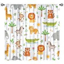 Cartoon Animal Curtains, Safari Woodland Jungle Forest Wildlife Window Treatm...