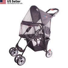 FOURPAW Full-Window pet Stroller 4 Wheels for Cats & Dogs, 4 Wheels, Black