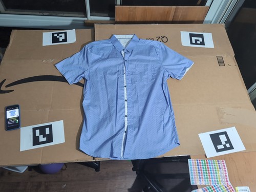Craft + Flow Large Men's Pocket Shirt, Button Up, Short Sleeve, Blue Patterned