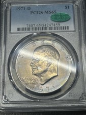 1971 D Eisenhower Ike Clad Dollar PCGS + CAC MS65  ✅ Toned Toning