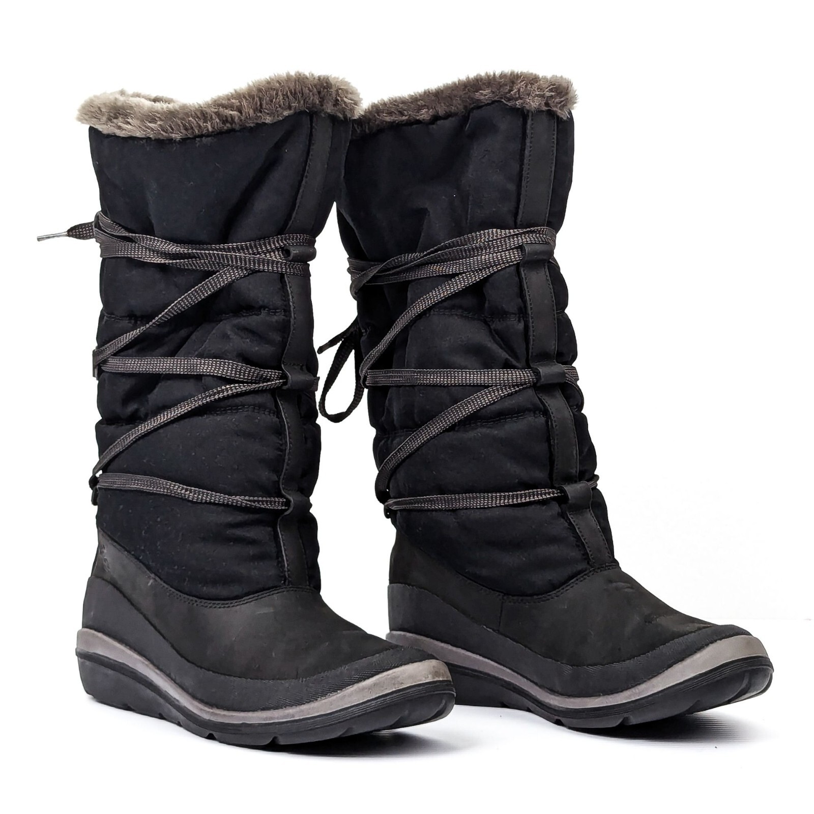 Timberland Women Black Fabric Leather lace-up Faux Fur Lined