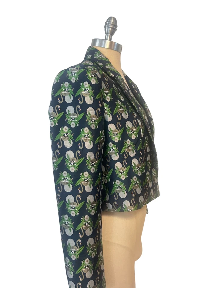 French Mauve Brocade Alida Jacquard Flamingo Cropped Jacket size XS - Image 2 of 4