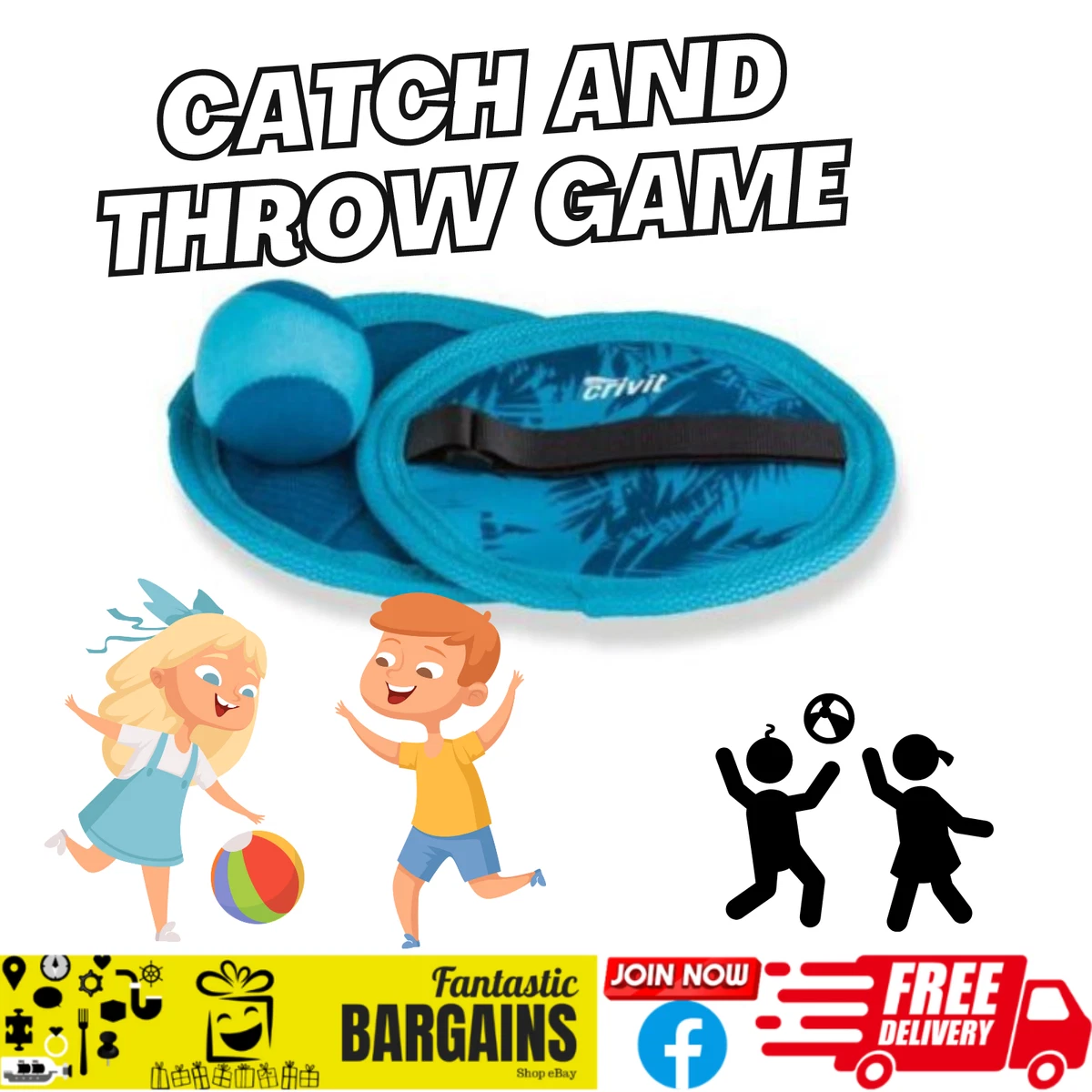 Kids Catch Throw Game Blue 2 Discs 1 Ball Hand Strap Care Home Games Exercise