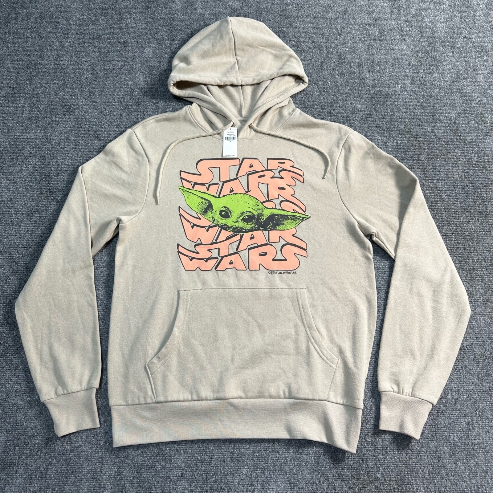Star Wars Hoodie Mens Small Beige Yoda Pullover Pocket Sweatshirt Old Navy image 2