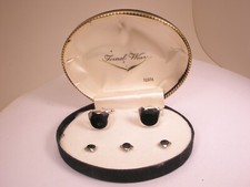 Black Squares Vintage Formal SWANK Cuff Links  Tux Shirt Studs prom in box r84