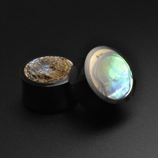 Corne Double Flare Prise Avec Coquille D'Ormeau Incrustation Fait Bio Oreille