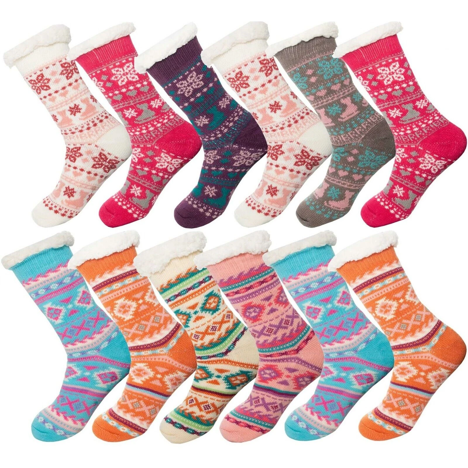3x Womens Thermal Socks Fleece Sherpa Lining Anti slip 4.7 Tog Warm Slipper Sock
