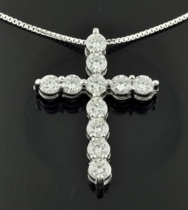 14k Solid White gold Natural Diamond Cross pendant 2.85 ct shared prong huge 