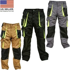 Men Utility Cargo Trousers Heavy-Duty Carpenter Work Pants Construction Workwear
