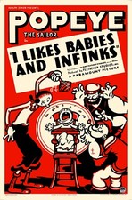 "I LIKES BABIES AND INFINKS" (1937) one sheet 27"x41"  RARE Popeye movie poster!