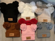 Baby Toddler Thick Double Pom Hat Beanies mini Tag On Front
