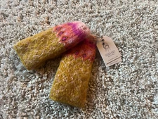 French Knot Mustard Yellow and Pink Hand Warmers - One size