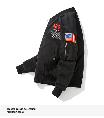 Men Winter Flight Jacket NASA Style Bomber Coats Ma1 Pilot Army Jacket Outwear - Picture 8 of 26