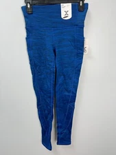 Xersion Blue Black Space Dyed Warm Leggings Sz XS Full Length Fitted Pockets