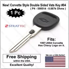 New! Corvette Style Big Head GM Double Sided Vats Ignition Chevy Key w/ Chip #04