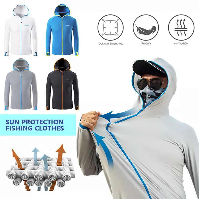 Mens Long Sleeve UPF 50+ Sun Skin Protection T-Shirt Hoodie