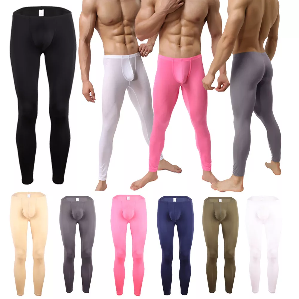 Mens Ice Silk Long Johns Thermal Underwear Bottom Elastic Sports